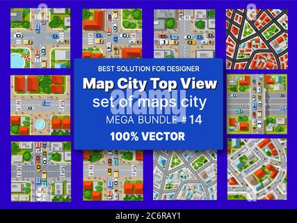 Map city top view set architecture design Stock Vector