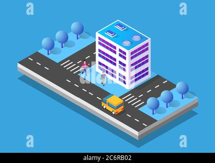 Isometric 3D icon city urban area with a lot of houses Stock Vector