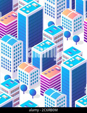 Isometric background seamless city downtown skyscrapers Stock Vector