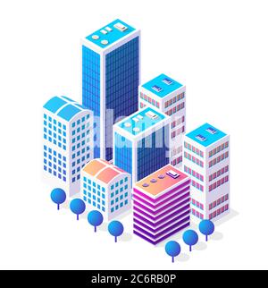 Isometric 3D icon city urban area with a lot of houses Stock Vector
