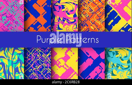 Set of marble purple patterns for design Stock Vector