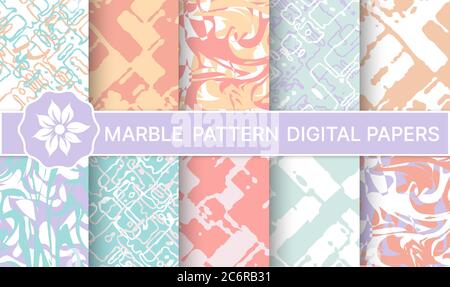 Set of marble purple patterns for design Stock Vector
