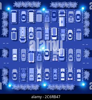 Ultraviolet cars map top view city electric Stock Vector