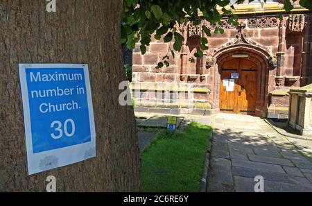 St Andrews Church Tarvin, Cheshire, England, UK, Please, Maximum in church 30 sign,Covid19,Coronavirus, precautions