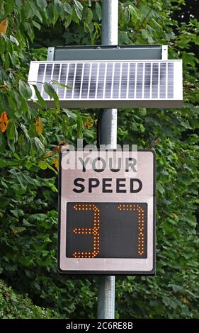 Your Speed,Speed awareness group,radar indicator showing speeding car at 37 mph, Grappenhall , Stockton Heath, Warrington,Cheshire,England Stock Photo