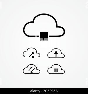 cloud music data storage vector illustration. music button on cloud illustration, such as play, stop, pause, forward, backward and record Stock Vector