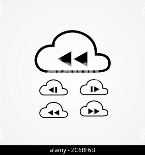 cloud music data storage vector illustration. music button on cloud illustration, such as play, stop, pause, forward, backward and record Stock Vector