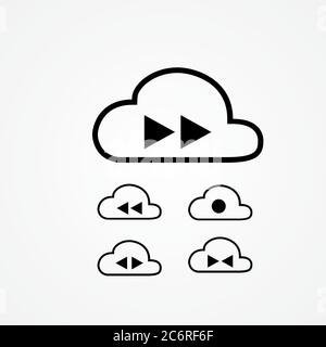 cloud music data storage vector illustration. music button on cloud illustration, such as play, stop, pause, forward, backward and record Stock Vector