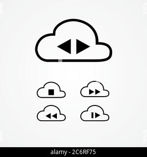 cloud music data storage vector illustration. music button on cloud illustration, such as play, stop, pause, forward, backward and record Stock Vector