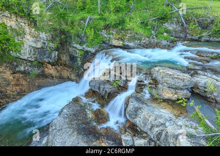 waterfall on falls creek along the rocky mountain front near augusta, montana Stock Photo