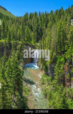 waterfall on falls creek along the rocky mountain front near augusta, montana Stock Photo