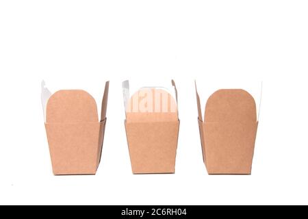 three wok boxes isolated on white background. Image contains copy space Stock Photo