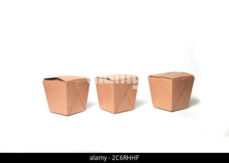 three wok paper boxes isolated on white background. Image contains copy space Stock Photo