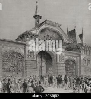 Historia de Francia. Siglo XIX. Exposición Universal de París 1878. Fachada de la sección de Suiza en el Palacio del Campo de Marte. Grabado. La Ilustración Española y Americana,1878. Stock Photo