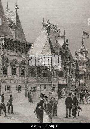 Historia de Francia. Siglo XIX. Exposición Universal de París 1878. Fachada de la Sección de Rusia en el Palacio del Campo de Marte. Grabado. La Ilustración Española y Americana,1878. Stock Photo