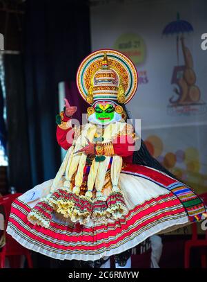 Dancer in traditional costumes perform the south Indian dance/drama of Kathakali in Kerala, India. Kerala ; Stock Photo