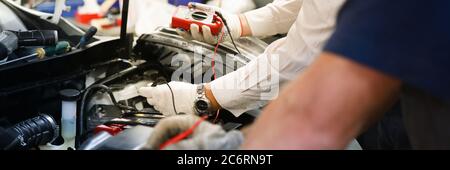 Opened hood of transport Stock Photo