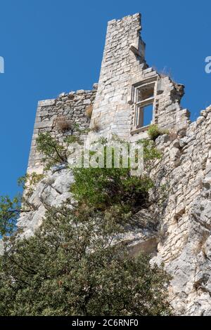 old wall in Oppede le Vieux village perched on cliff in Luberon France Stock Photo