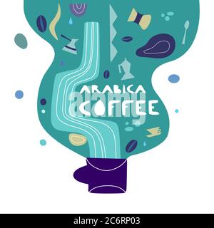 Vector illustration of cup of cappuccino. Design for coffee house. Logo with coffee bean. Template for banner, poster, blog, booklet, prints, flyer. Stock Vector