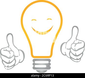 Lamp, electrician, smile, hands, logo Stock Vector