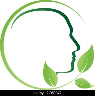Person, face, leaves, logo Stock Vector