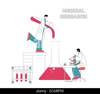 Medical chemical laboratory analysis - modern flat linear concept digital illustration of laboratory analysis. Stock Vector