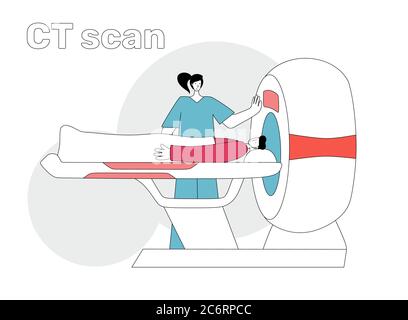 Magnetic resonance imaging scan device, vector flat illustration. Hospital medical equipment and diagnostic concept. Stock Vector