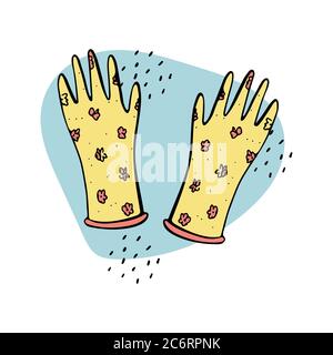 Doodle illustration of rubber gloves. Farming, gardening tools. Stock Vector