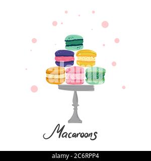 Colorful macaroons cookies. Menu dessert label product placements Stock Vector