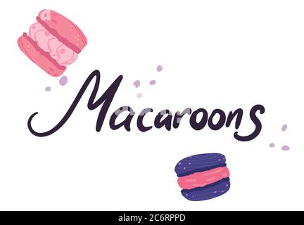 Colorful macaroons cookies. Menu dessert label product placements Stock Vector