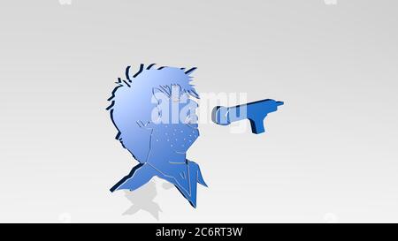 SINGER WITH MICROPHONE from a perspective on the wall. A thick sculpture made of metallic materials of 3D rendering. concert and music Stock Photo