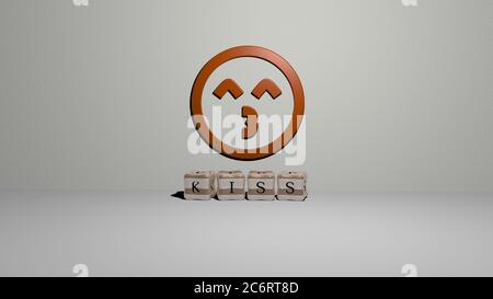 3D graphical image of KISS vertically along with text built by metallic ...