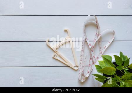 Plan to lose weight, go on a diet. Accessories for measuring weight, parameters Stock Photo