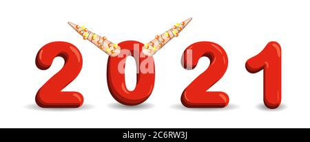Year of the bull postcard square. Funny christmas character ox. 2021, vector illustration. Stock Vector