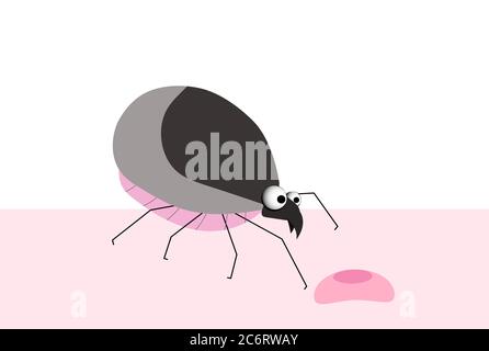 Bug, tick. blood-sucking parasite. Insect pest. Tick character, vector illustration. Stock Vector