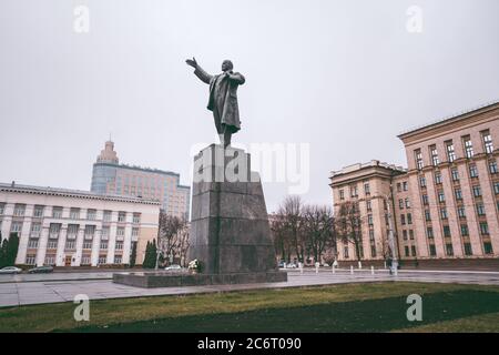 Voronezh, Russia November 17, 2019: monument to Lenin, on Lenin square in the center of Voronezh. Symbol of Soviet power Stock Photo