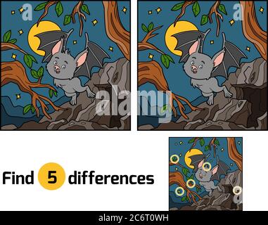 Find the differences, education game for children. Vampire bat and background Stock Vector