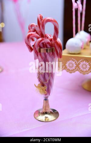 Table decorations at a birthday party. Stock Photo