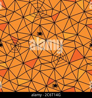 orange webs and spiders seamless vector pattern Stock Vector