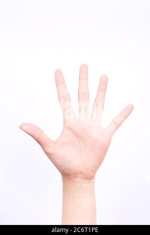 finger hand symbols isolated concept stop block or five points on the white background Stock Photo