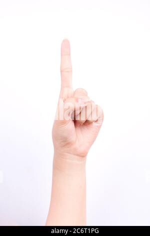 finger hand symbols isolated concept  one points lesson learn teaching on the white background Stock Photo