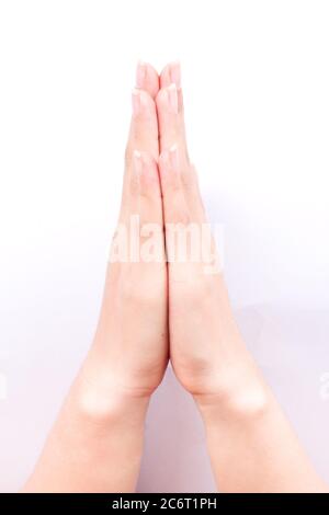 finger hand symbols isolated concept Wai is the traditional Thai greeting on white background Stock Photo
