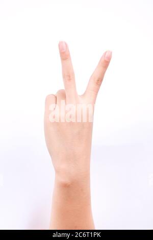 finger hand symbols isolated concept  two points lesson learn teaching and victory sign on the white background Stock Photo