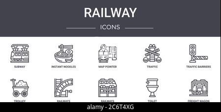 Set of Train and Railways Line Icons. Funicular, Subway Map, Locomotive ...