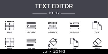 text editor concept line icons set. contains icons usable for web, logo, ui/ux such as right indent, right indent, border, paint bucket, copy, eraser, Stock Vector