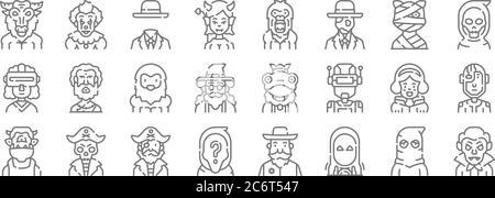 fantastic characters line icons. linear set. quality vector line set such as vampire, wizard, anonymous, ogre, princess, bigfoot, reaper, bigfoot, clo Stock Vector