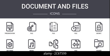 document and files concept line icons set. contains icons usable for web, logo, ui/ux such as file, file, settings, chart, file, folder, secret, Stock Vector