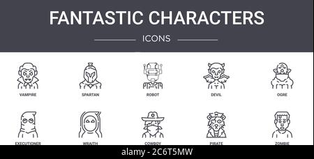 fantastic characters concept line icons set. contains icons usable for ...