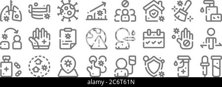 virus infection line icons. linear set. quality vector line set such as vaccine, protection, transmission, medicine, hand, medical record, hand washin Stock Vector