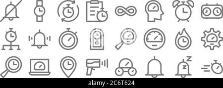 speedometer and time line icons. linear set. quality vector line set such as stopwatch, alarm, speed radar, waiting, deadline, stopwatch, clock, infin Stock Vector